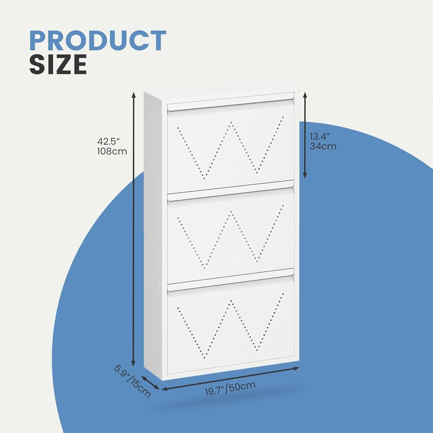 Wall-Mounted Narrow Shoe Cabinet with 3 Flip Drawers, 50x15.2x105 cm White