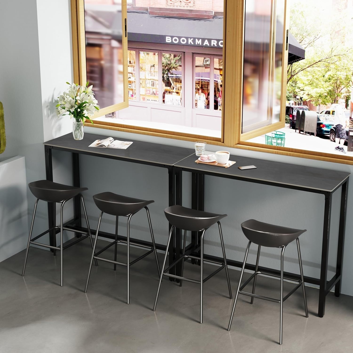 120cm Sintered Stone Bar Table, Tall Counter Height Dining Table Black Grey