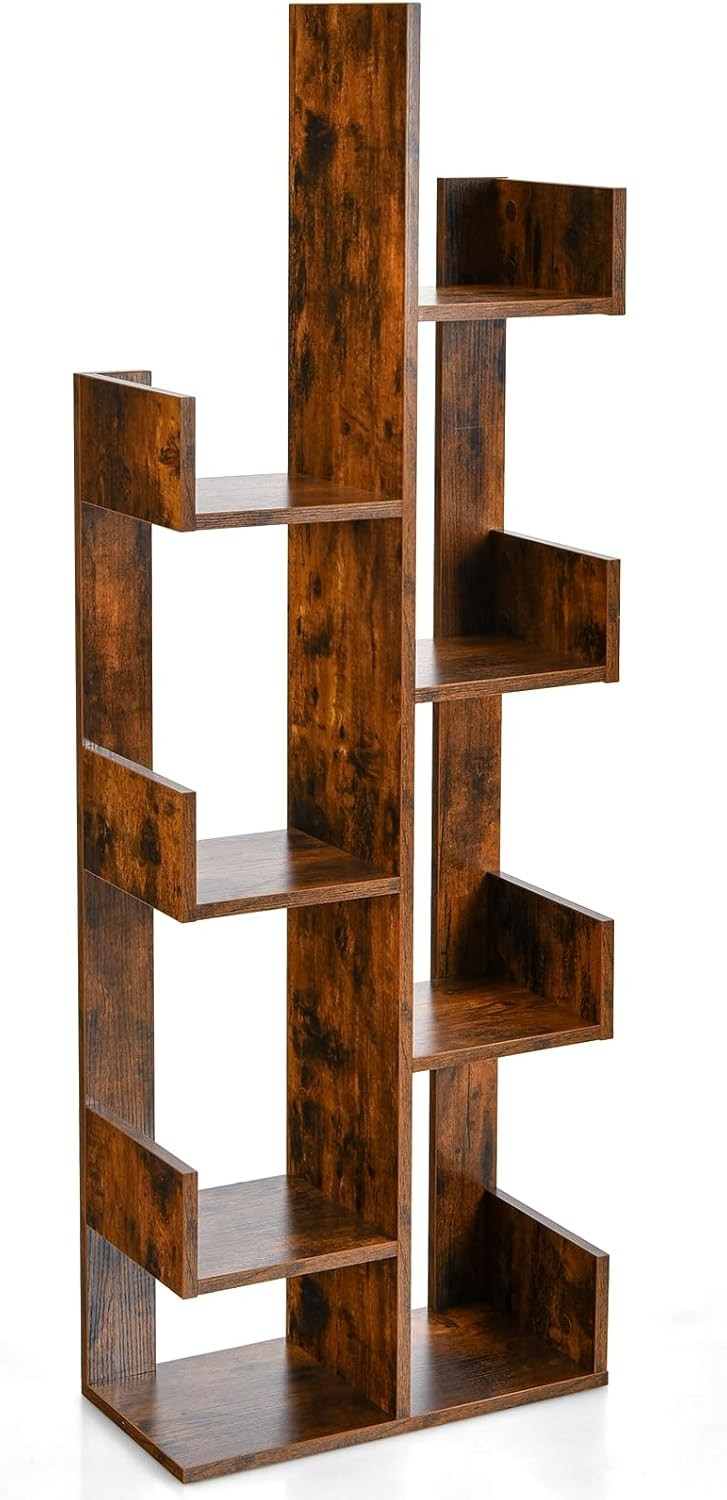 8-Tier Tree Bookshelf Free-Standing Storage Rack Modern Display Shelf Brown