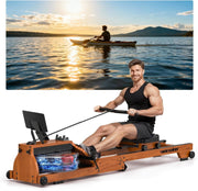 Foldable Wooden Water Rowing Machine Bluetooth LCD Quiet Dual Rail Home Gym