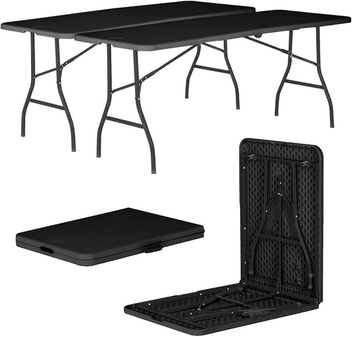 2-Pack 180cm Folding Trestle Tables Heavy Duty Portable Outdoor Black
