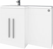 1100mm L Shape Left Hand Vanity Unit with Basin Sink & BTW Toilet Gloss White