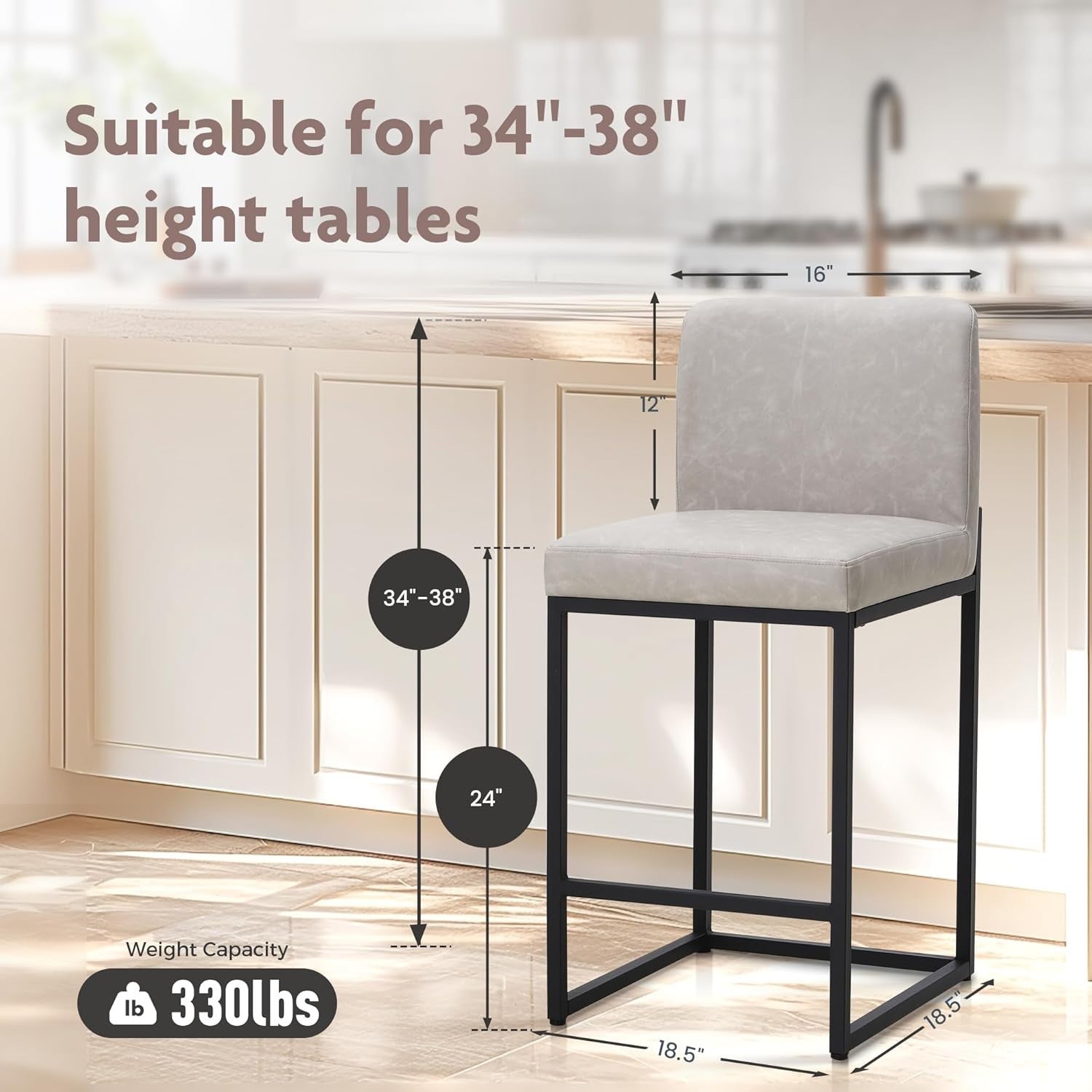 Modern Bar Stools Set of 2 Light Grey Faux Leather 47x47x60cm
