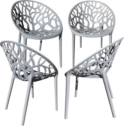 Set of 6 Stackable Dining Chairs Plastic Indoor Outdoor Garden Patio Grey
