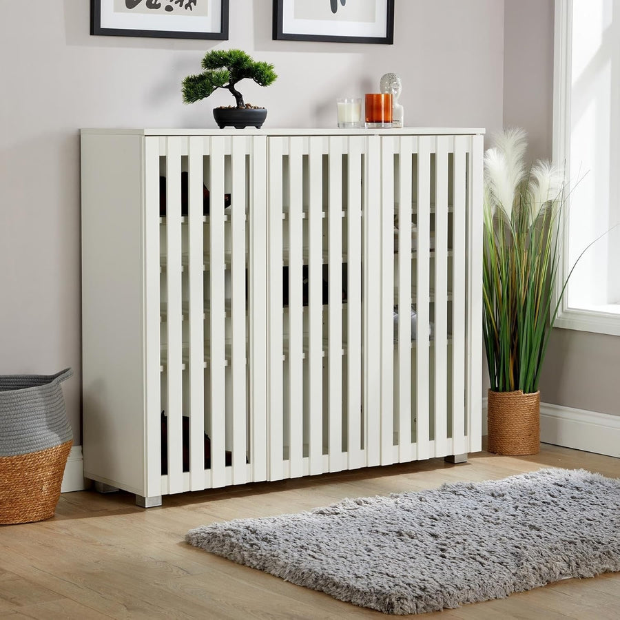 Spacious 3 Door White Shoe Storage Cabinet with 8 Shelves | Modern Design