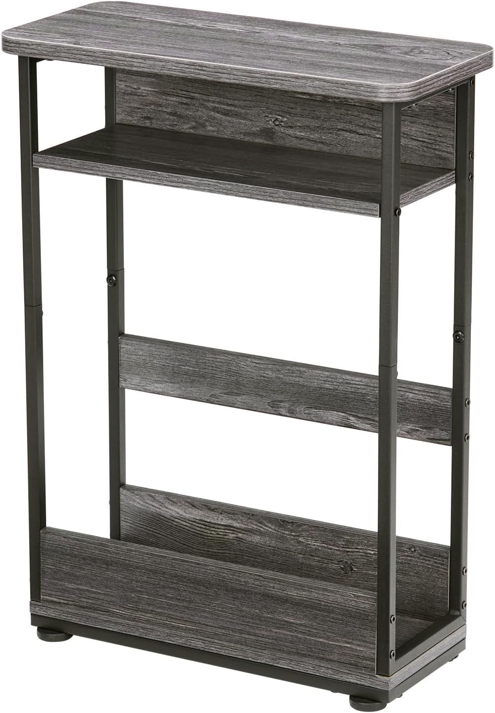 Slim Grey Side Table for Small Spaces – 3-Tier Narrow Nightstand Unit