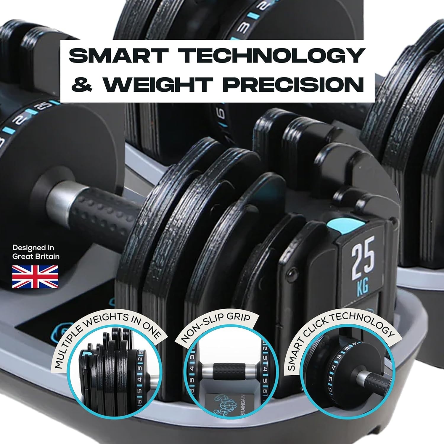 Smart Click Adjustable Dumbbells Pair 2–25kg Space Saving Home Gym