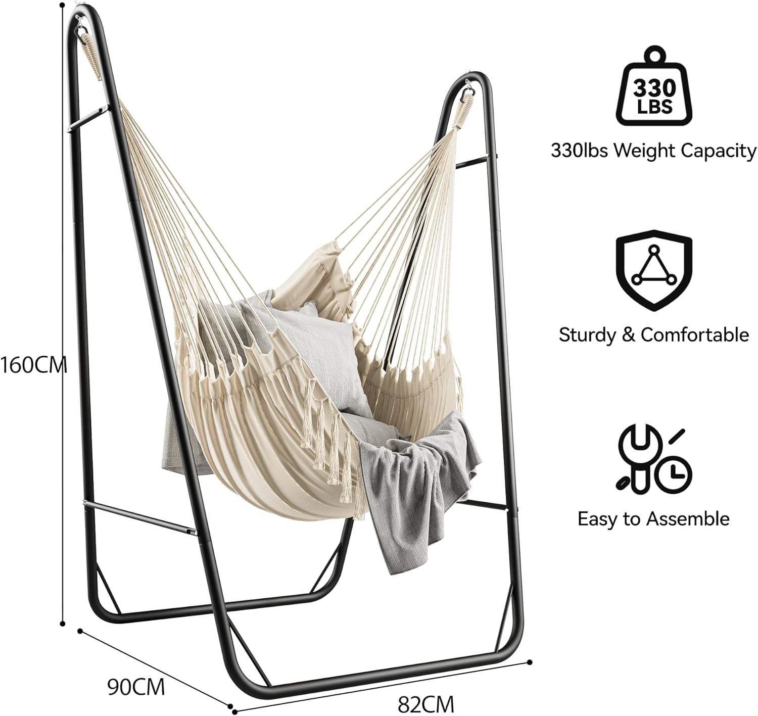 Hammock Swing Chair with Steel Frame, Side Pocket, 150kg Load, Patio