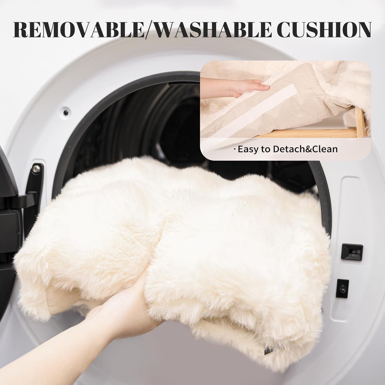 Raised Cat Bed Beech Wood Large Pet Sofa Washable Plush Cover 70cm