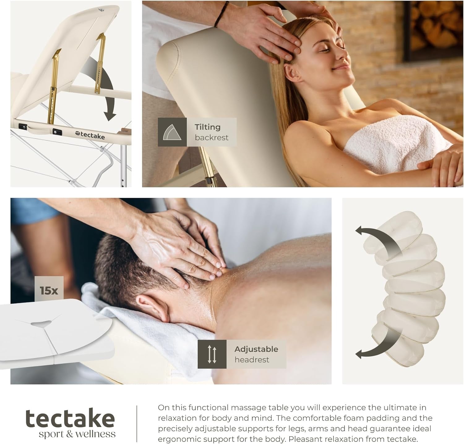 Portable 3 Zone Massage Table Foldable Aluminium Spa Beauty Bed 70cm Beige