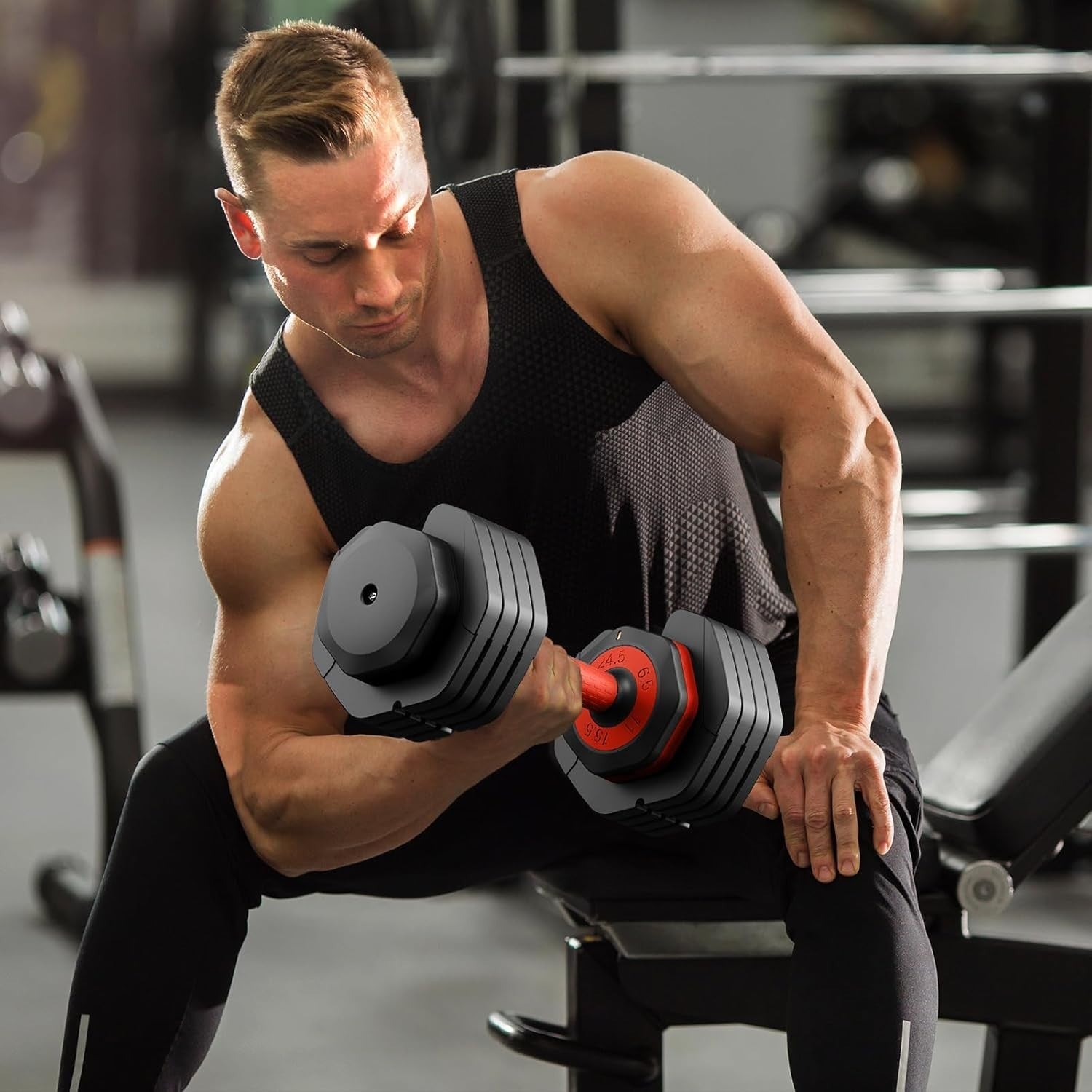 Adjustable Dumbbell Pair 24.5kg 5-in-1 One-Hand Dial Safety Lock