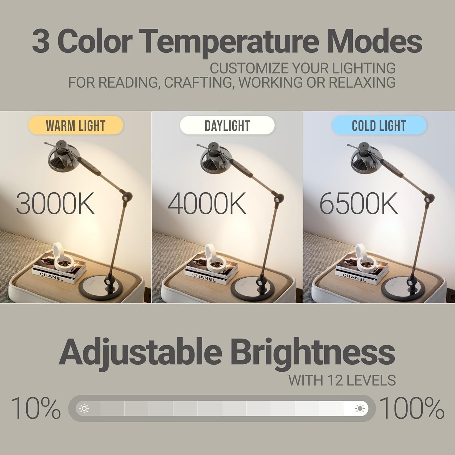 LED Desk Lamp with Gesture Control, Adjustable Brightness & Color Modes