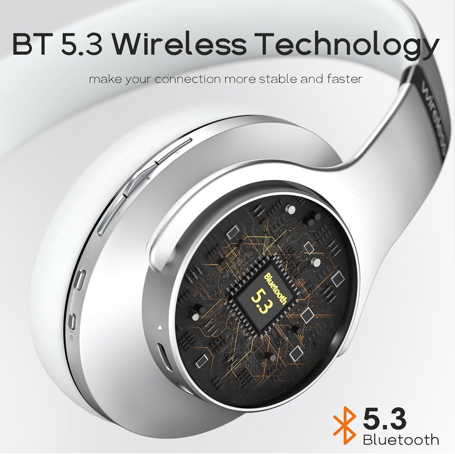 Bluetooth 5.3 Wireless Headphones 90H Playtime 3 EQ Hi-Fi Stereo Silver