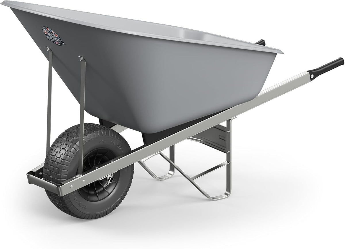 160L 1-Wheel Grey  Garden Wheelbarrow – Puncture Proof Fat Tyre Heavy Duty Frame