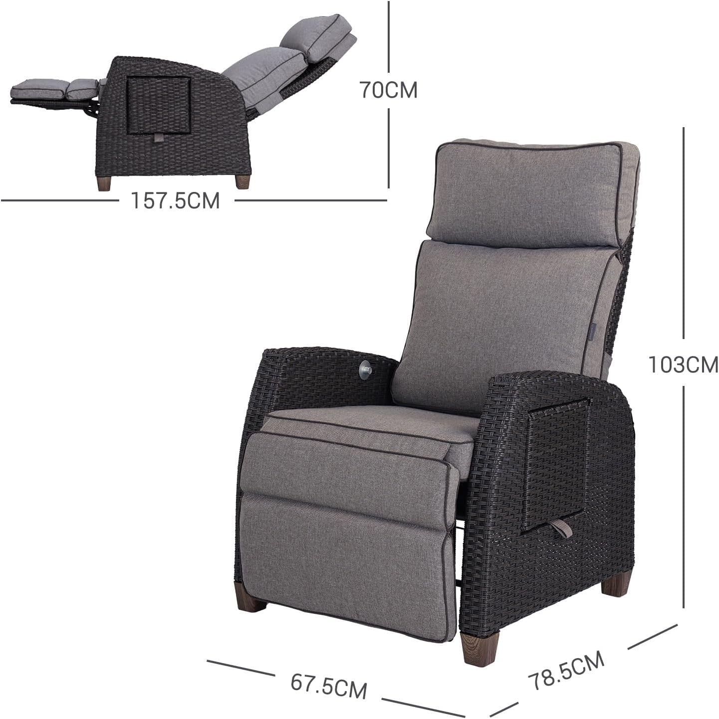Adjustable Outdoor Recliner Patio Chair Wicker Sun Lounger Dark Gray