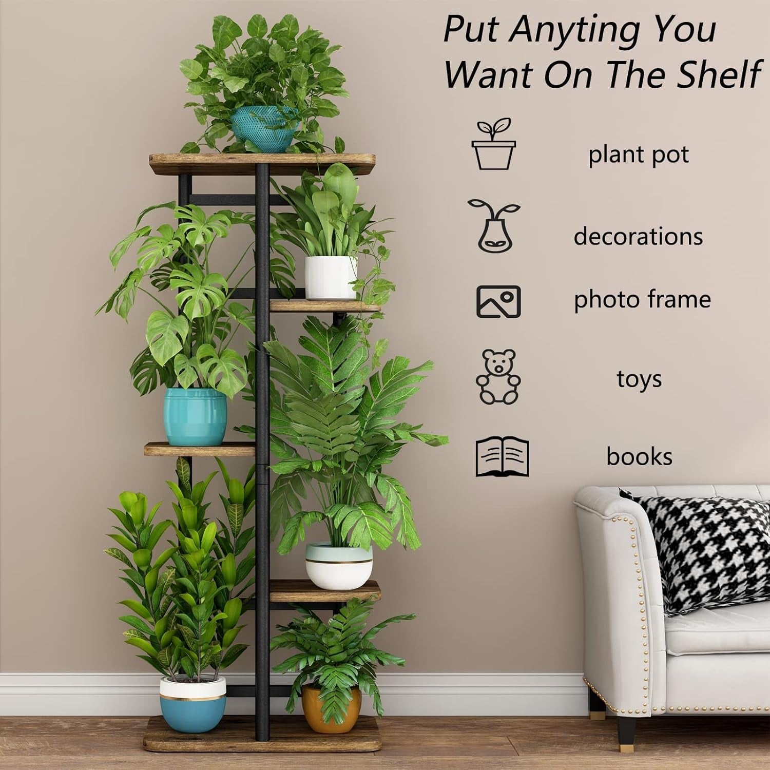 5 Tier Metal Plant Stand Indoor 6 Pot Flower Rack Corner Display Shelf for Home