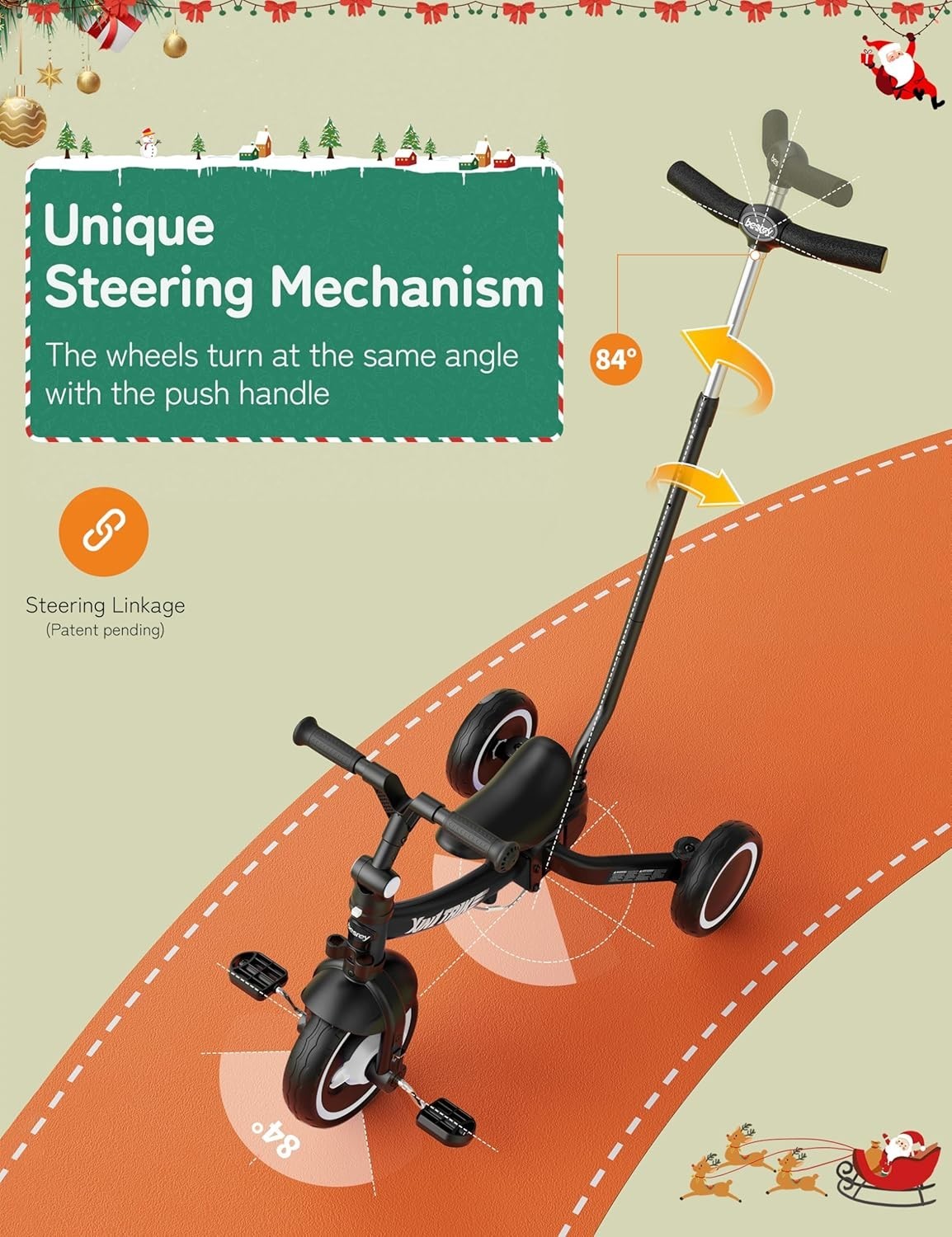 5 In 1 Toddler Tricycle Push Handle Foldable Balance Bike Black 1-5Y