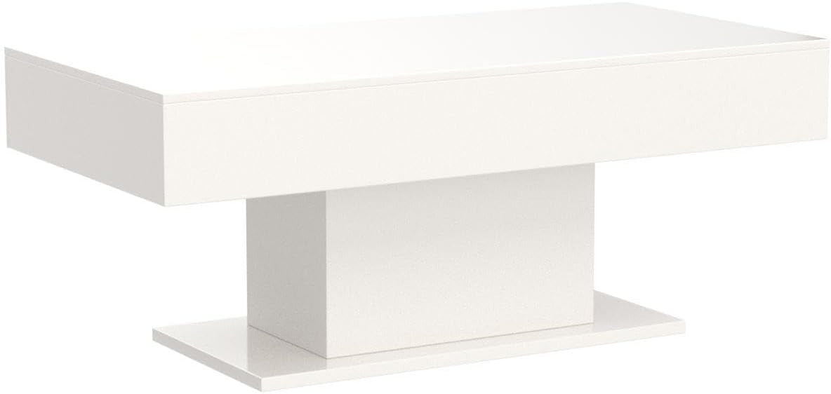 Modern White LED Coffee Table, High Gloss Rectangular 110x55cm
