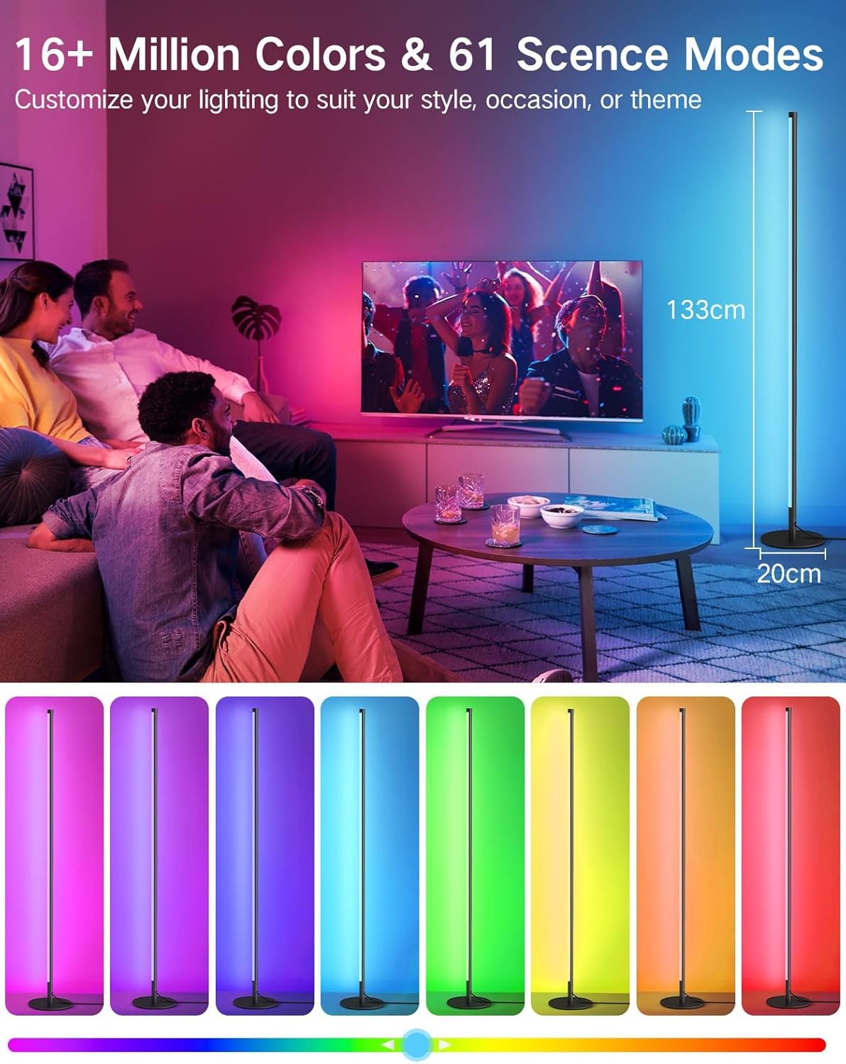 Smart RGB Corner Floor Lamp App Remote Music Sync LED Mood Light
