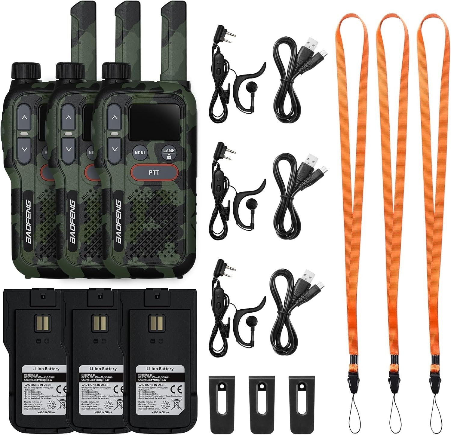 PMR446 Walkie Talkies 3 Pack Rechargeable 16CH Dual PTT Long Range