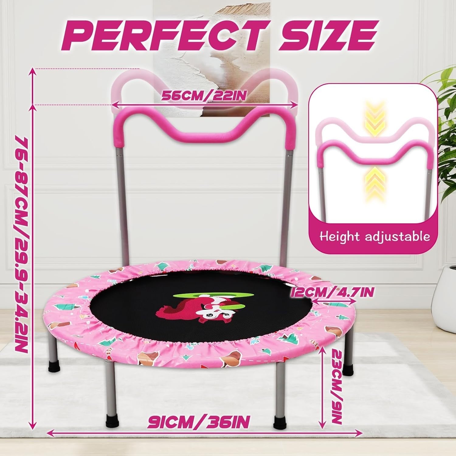 36in Toddler Trampoline Adjustable Handle Foldable Indoor Outdoor