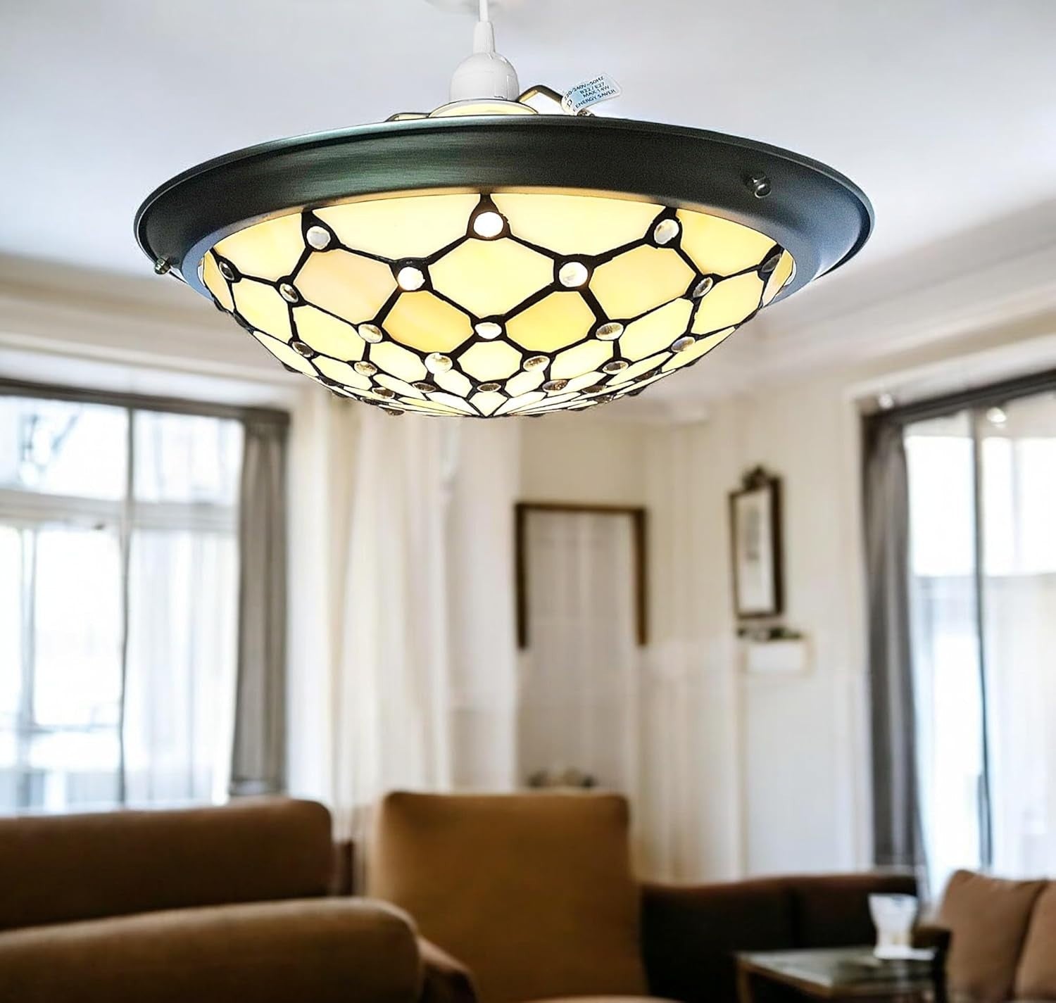 Tiffany Style Jewel Stained Glass Uplighter Pendant Ceiling Lamp Shade 35cm