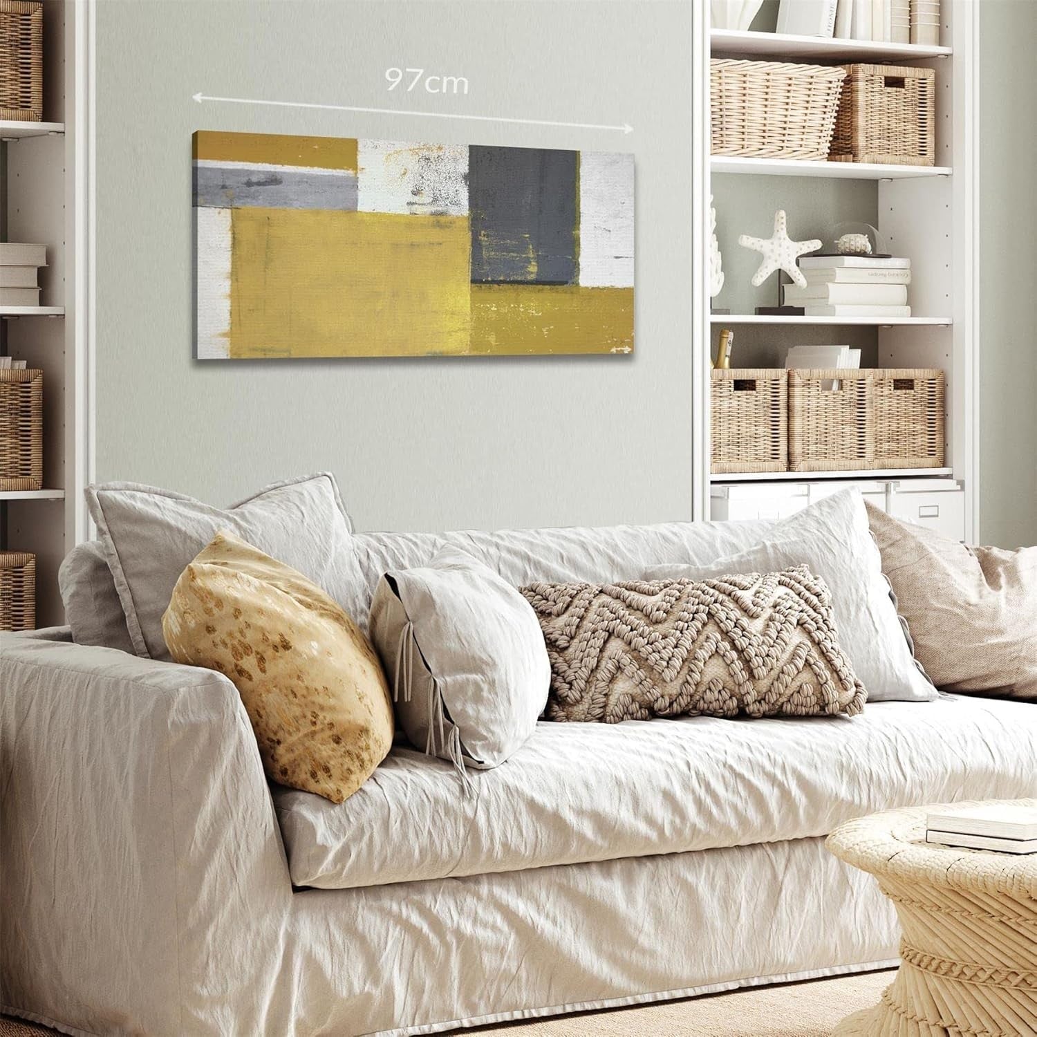Mustard Yellow Grey Abstract Canvas Wall Art 97x40cm