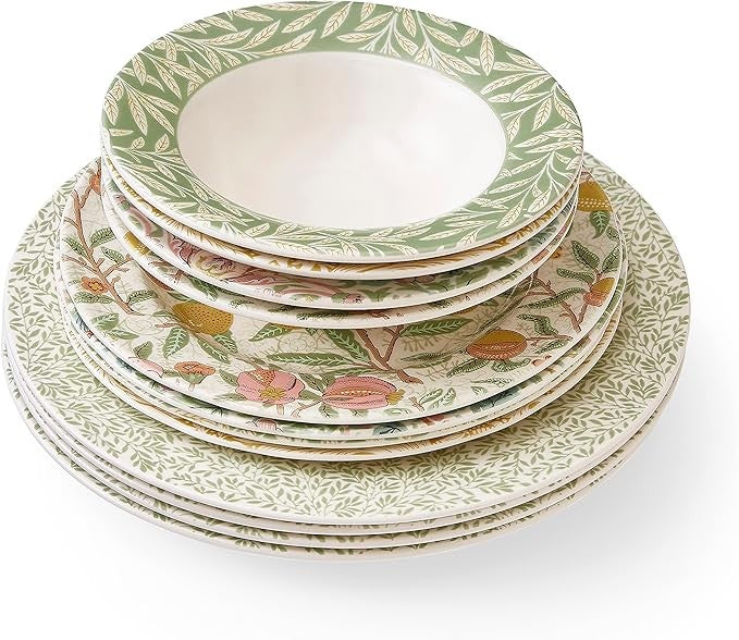 12pc Floral Dinnerware Set Earthenware Plates Bowls Dishwasher Microwave Safe
