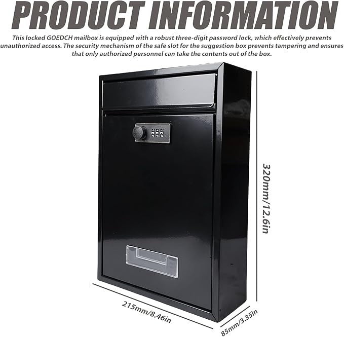 Secure Wall Mount Mailbox with Code Lock – Weatherproof Steel, Anti-Theft Slot