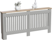 Extra Large Olive Grey Radiator Cover Cabinet MDF Slatted With Wooden Shelf