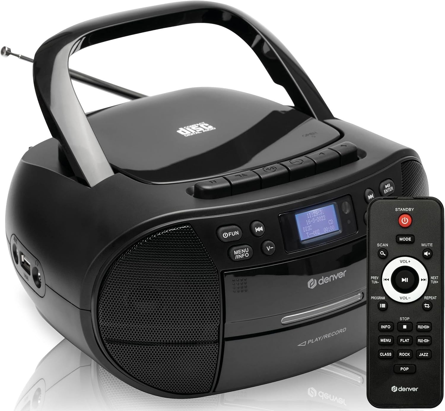 Portable DAB+ CD Cassette Player Boombox FM Radio USB AUX Alarm Black