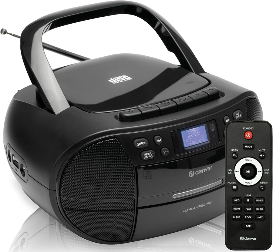 Portable DAB+ CD Cassette Player Boombox FM Radio USB AUX Alarm Black