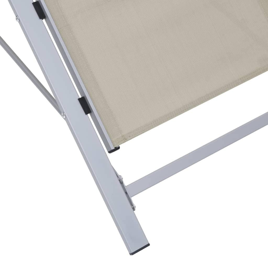Cream Sun Lounger Set of 2 w/ Table – Outdoor Recliner Chairs for Garden Patio