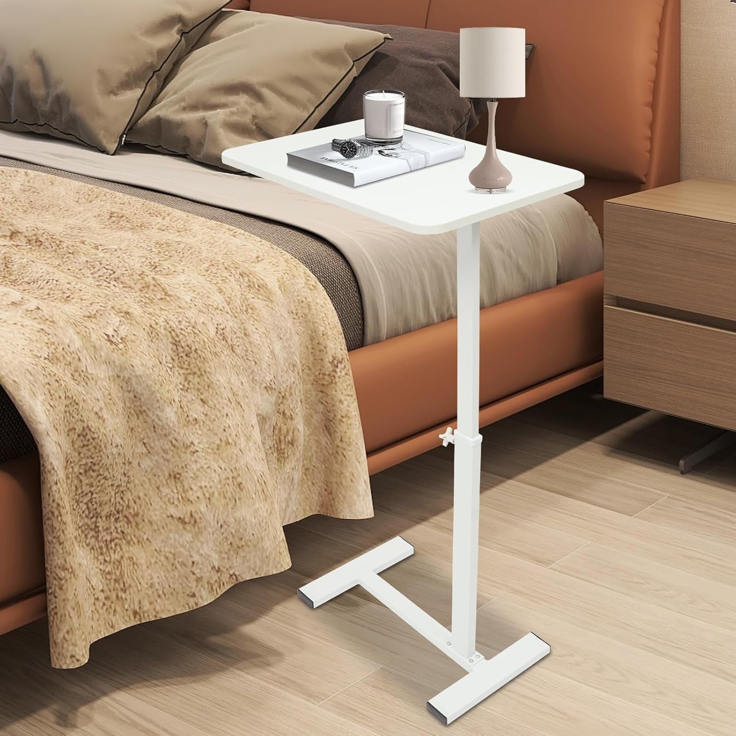 Overbed Table Laptop Desk Adjustable Height Rolling Bedside 60x40cm