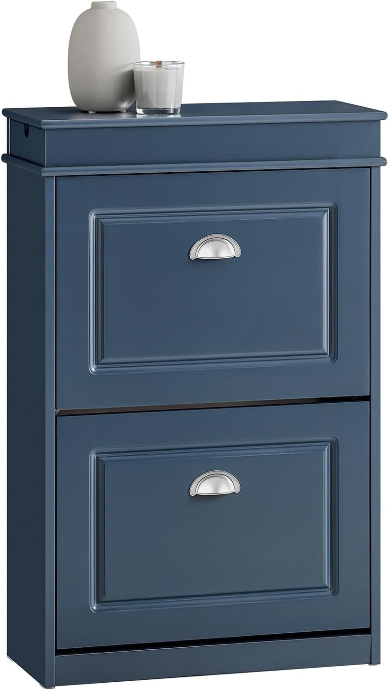 2-Drawer Slim Shoe Cabinet with Flip Drawers, 55x24x83 cm Blue