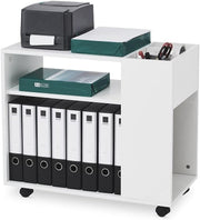 Rolling Lateral File Cabinet Open Shelf Mobile Printer Stand White