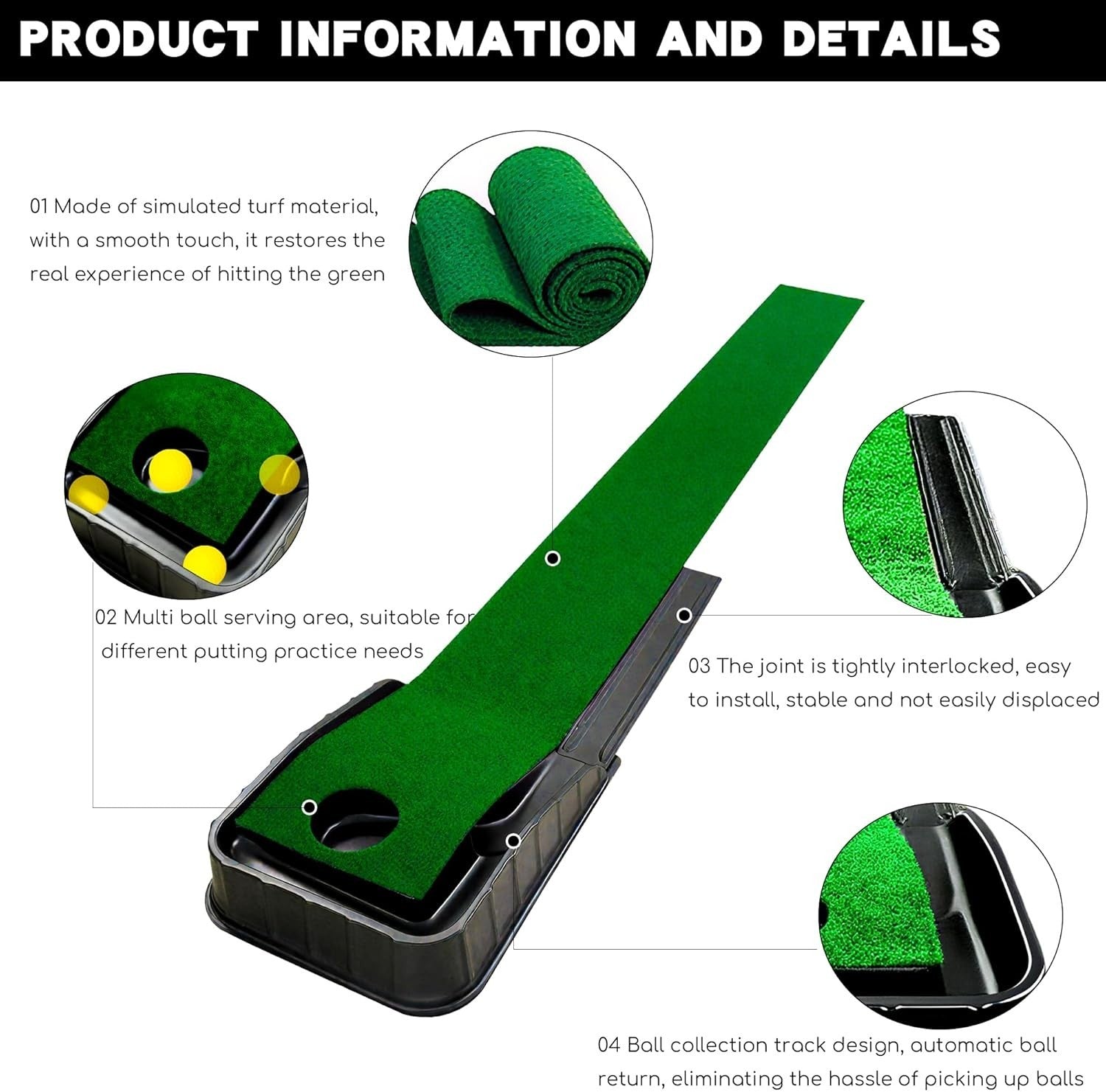 Golf Putting Mat 3x9ft Auto Ball Return Indoor Outdoor Practice Trainer
