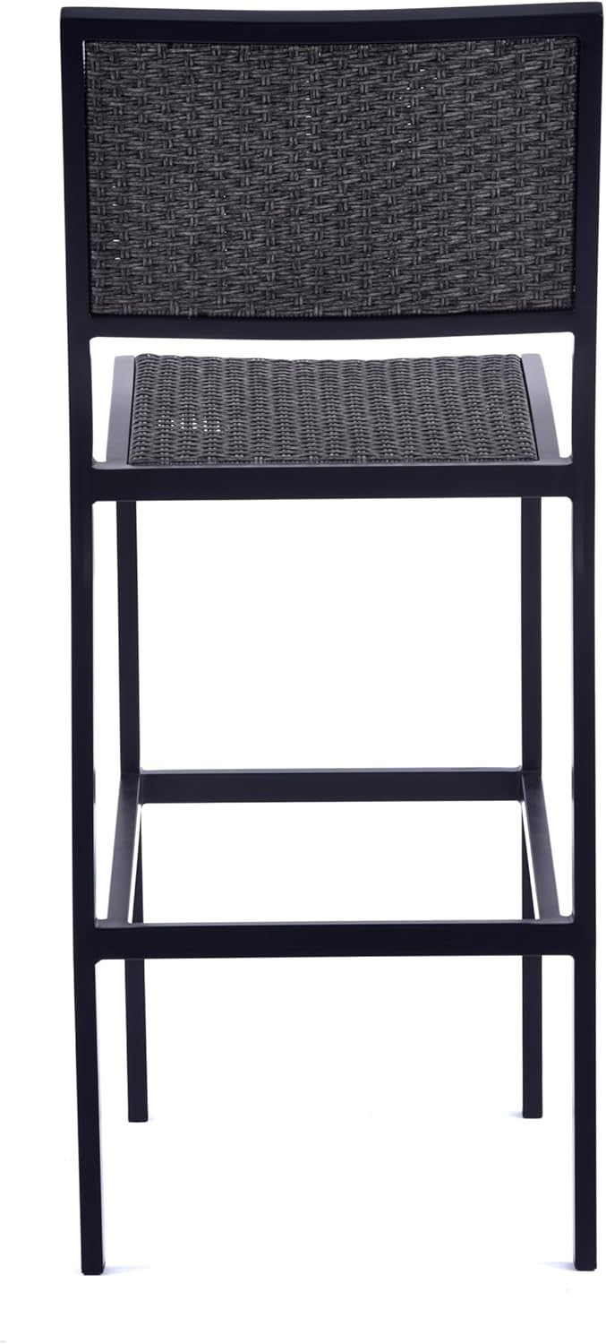 Grey Rattan Bar Stool High Seat Stackable Patio Garden Kitchen Chair