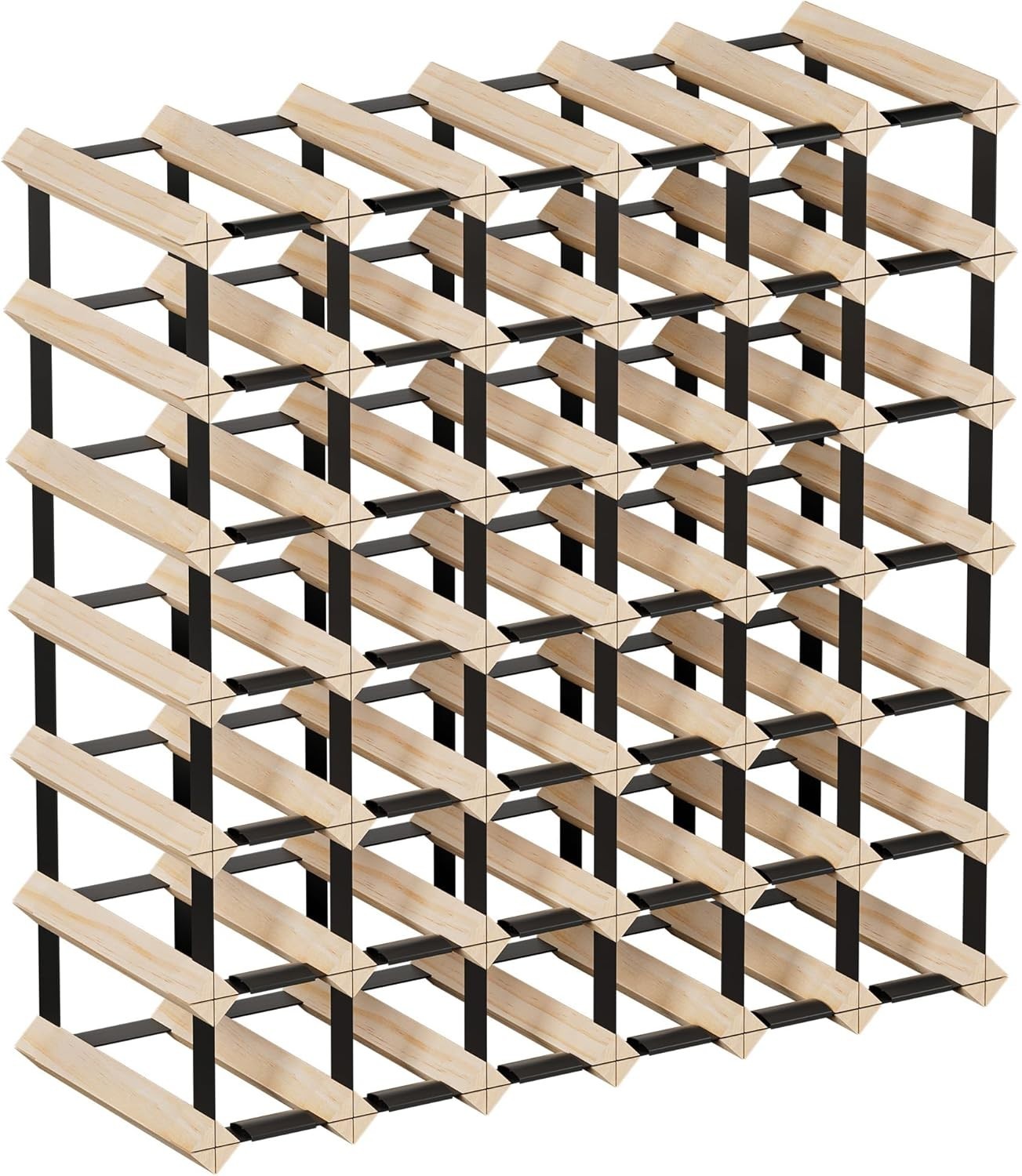 42 Bottle Wine Rack Pine Wood & Metal Freestanding Wine Storage Shelf Organizer