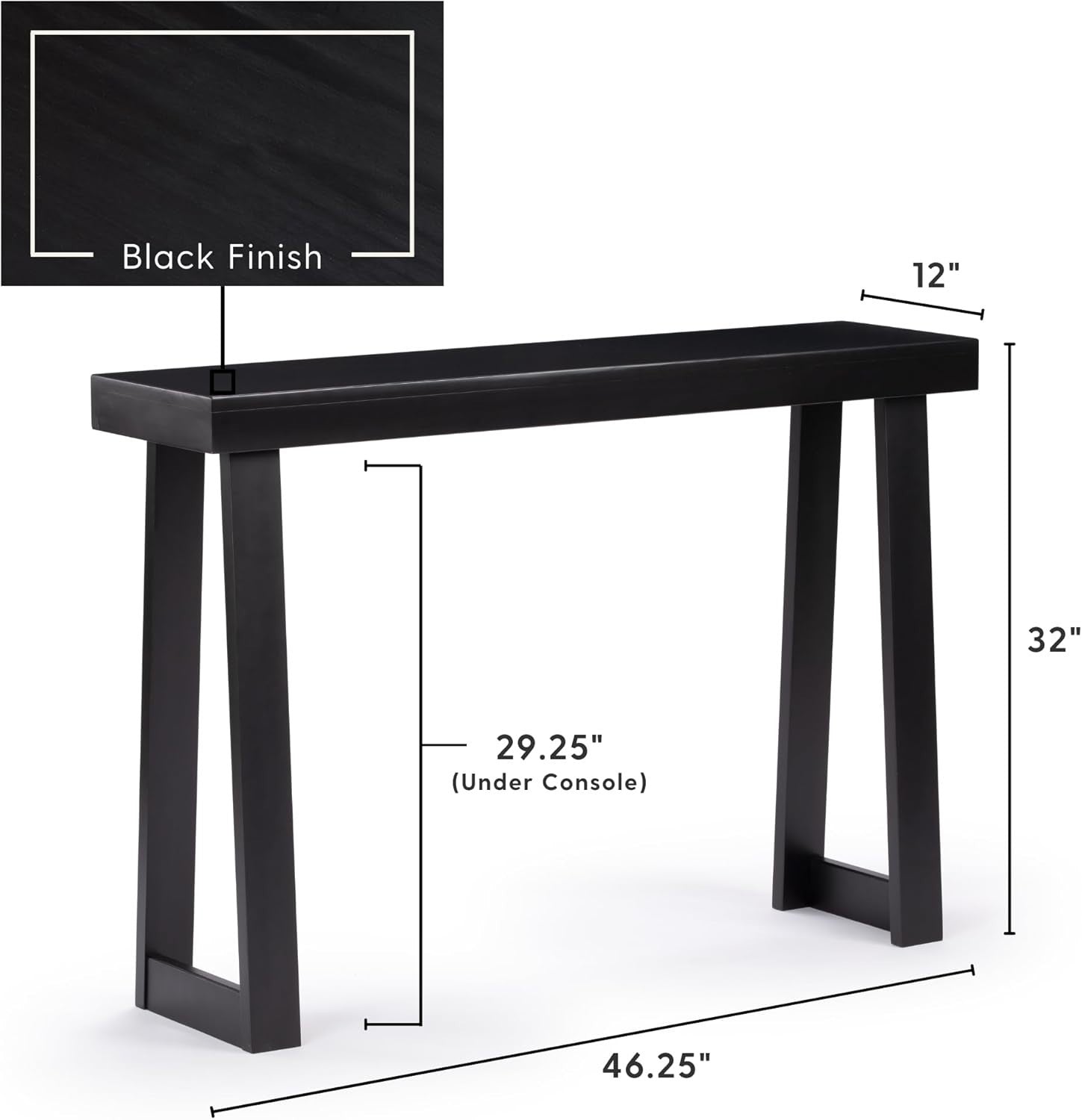 46 Inch Black Solid Wood Console Table – Narrow Entryway Sofa Accent