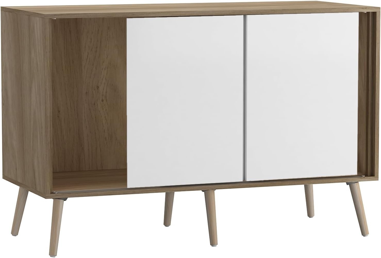 Modern Sideboard Cabinet Oak White | Sliding Doors Storage Unit 3 Door