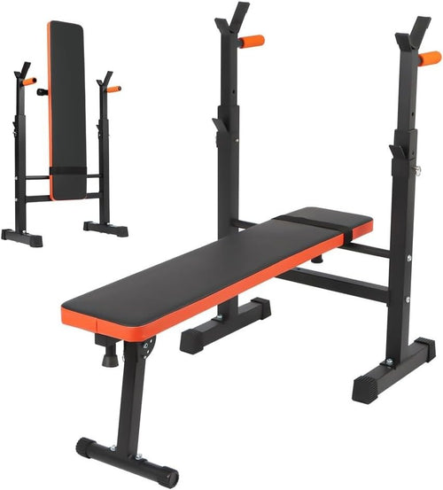 Foldable Weight Bench With Dip Station Barbell Rack 660lb Home Gym