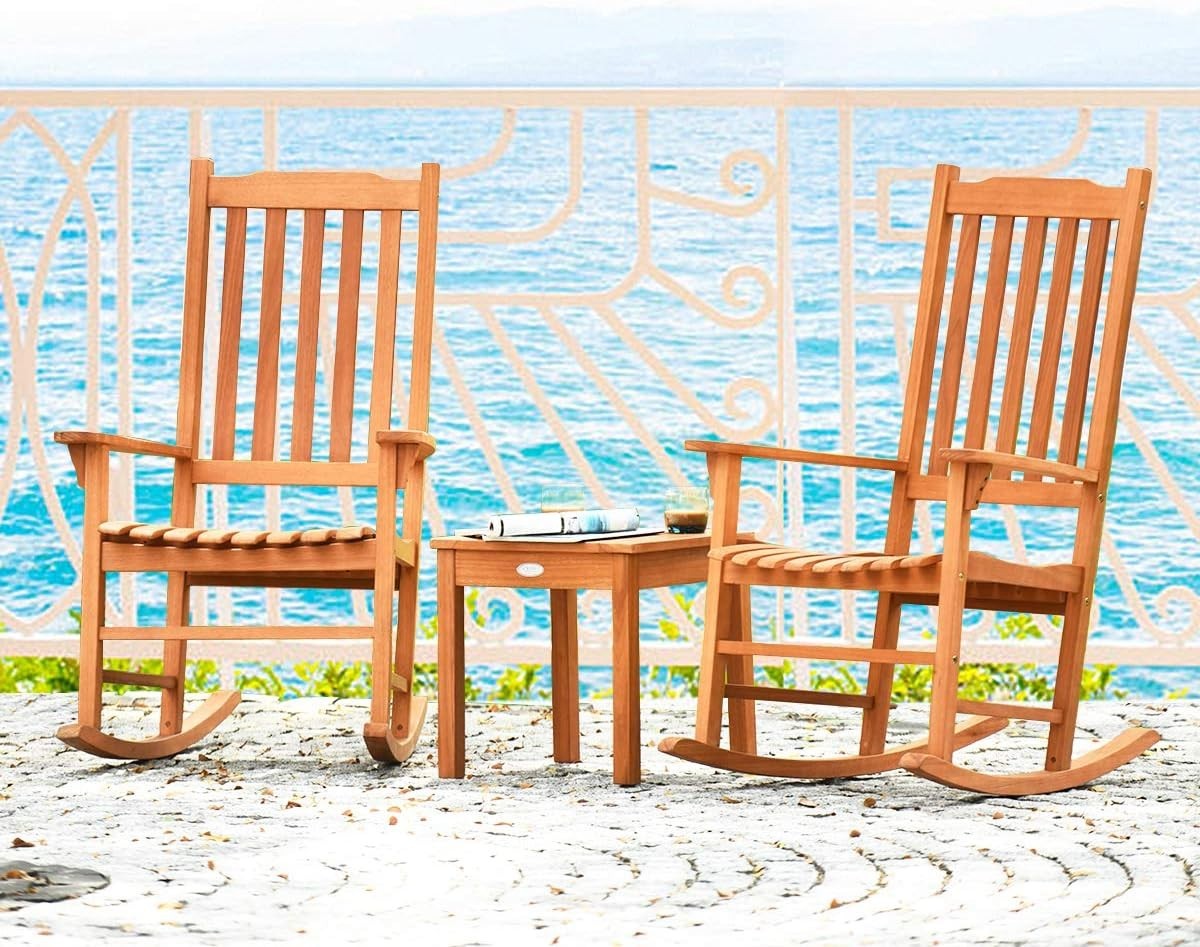 3-Piece Outdoor Rocking Chair Set with Coffee Table – Relaxing Patio Bistro