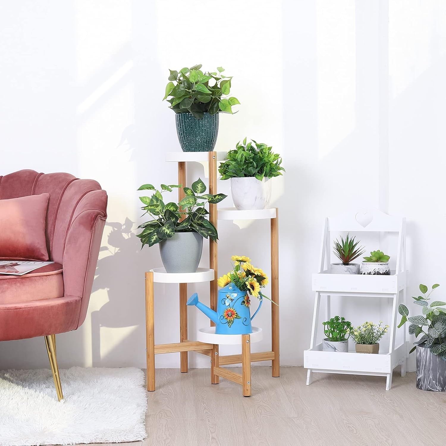 4 Tier Bamboo Plant Stand Indoor Corner Flower Pot Display Shelf for Home Decor