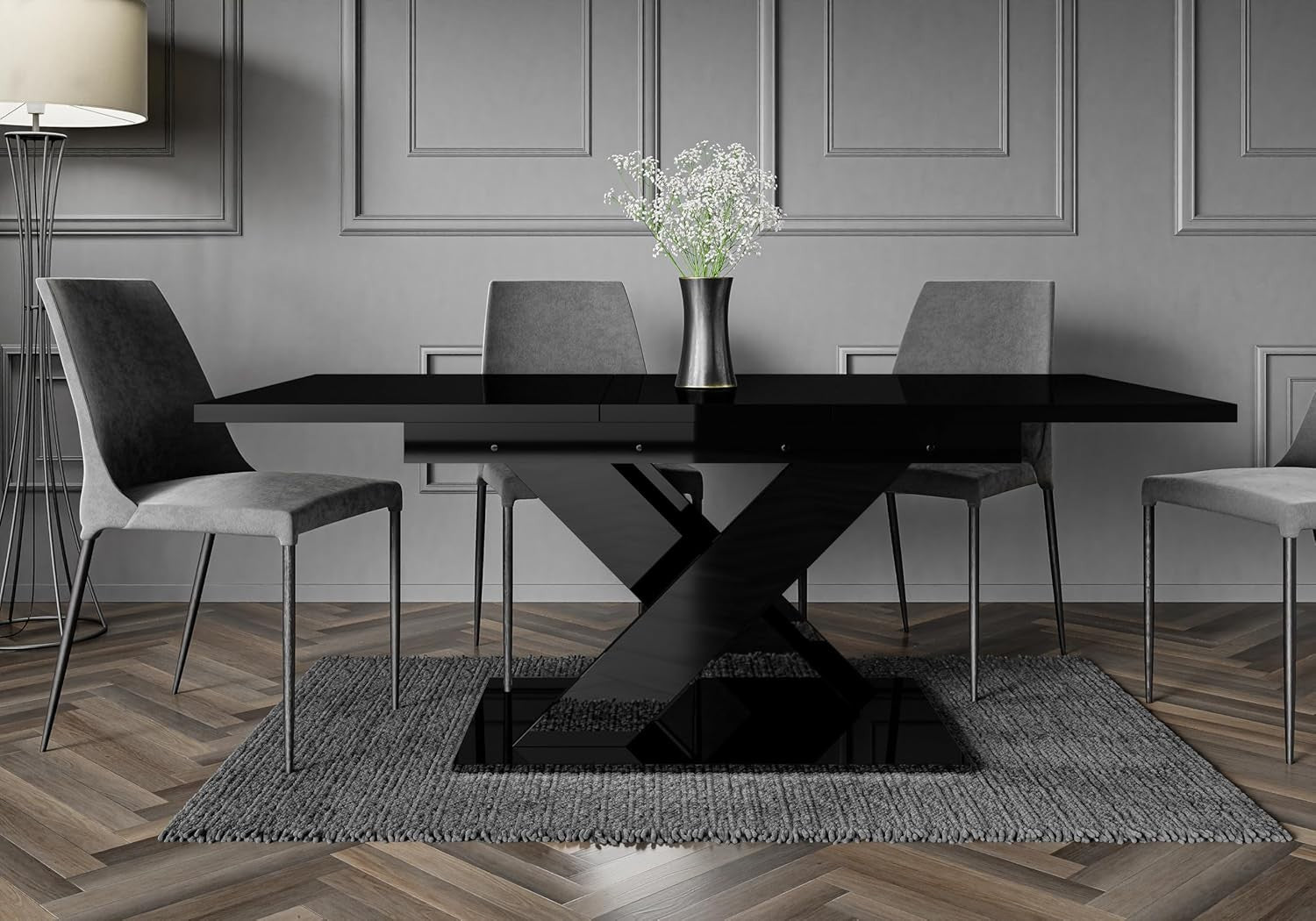 Black Gloss Extendable Dining Table Space-Saving Modern Folding 140-180cm
