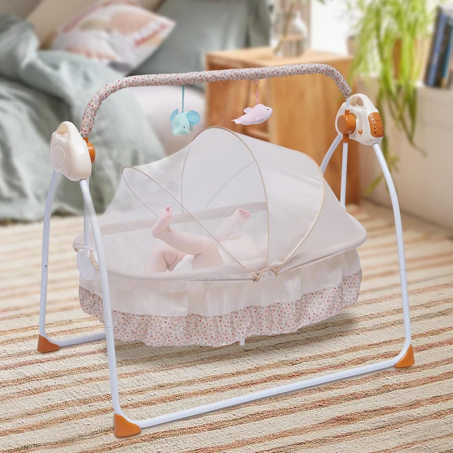 Electric Baby Crib Cradle Auto Swing Bed with Music Remote & Mosquito Net