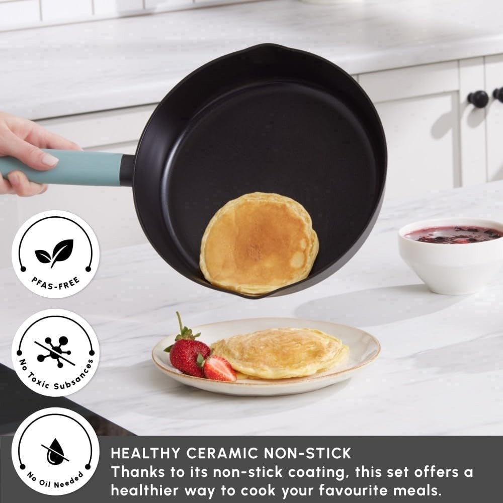 7Pcs Black Ceramic Non-Stick Cookware Set, PFAS-Free, Induction Dishwasher Safe