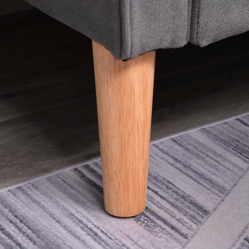 2 Seater Grey Sofa with Storage, Compact Tufted Couch, Wood Legs, 117cm
