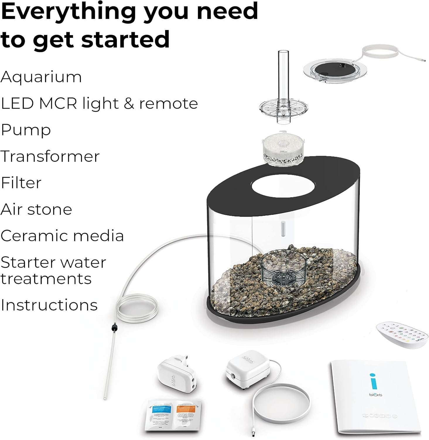 15L Black Acrylic Oval Aquarium with Remote LED Lights & 5-Step Filter