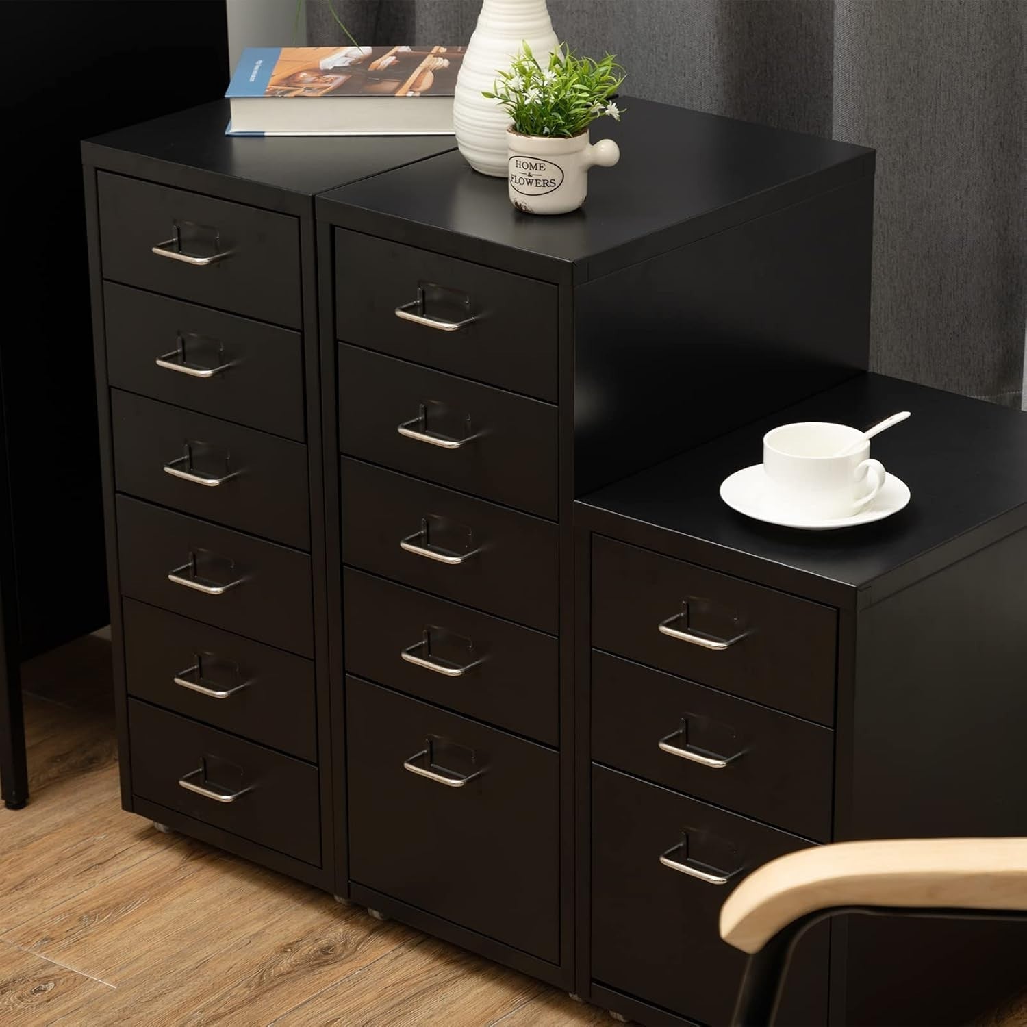 Black Steel Rolling Storage Tower 5 Drawer Mobile Organizer Unit